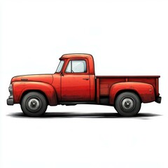 Classic red pickup truck parked against a plain background showcasing its vintage design and sturdy build