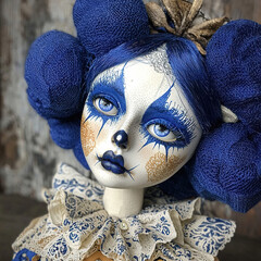 Doll Harlequin with blue and white face