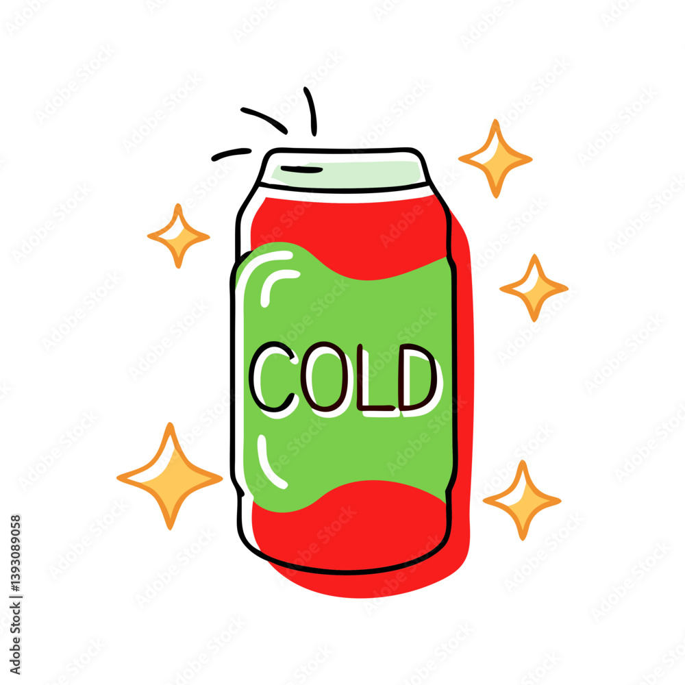 Poster bold vector of a red soda can with a green label reading 