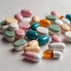 Capsulas de rem&eacute;dio, comprimidos flutuando no ar, isolados em fundo branco. Medicamentos, m&eacute;dicos, receitas, placebo. Cura para doen&ccedil;as