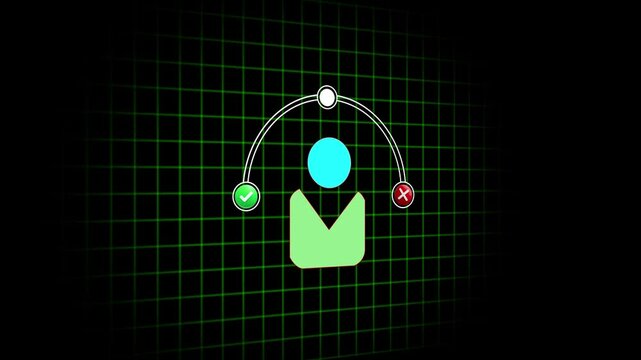 decision making concept minimalist icon, black grid background, white arc with endpoints, Minimalist icon of a person in a suit 4K