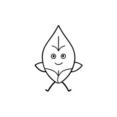 Cartoon Green Leaf Character – Waving and Smiling, Fun Mascot Illustration line art