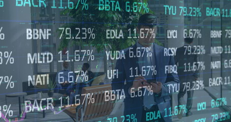 Image of financial data processing over businessman