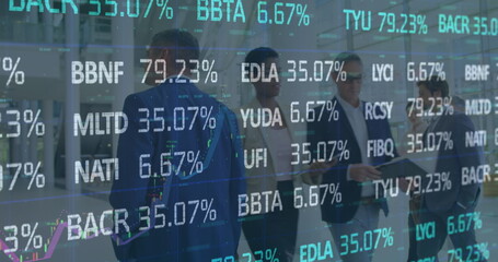 Image of financial data processing over business people