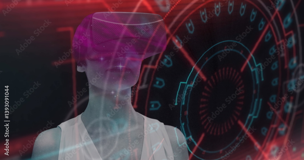 Poster image of scope scanning with glitch and woman using vr headset