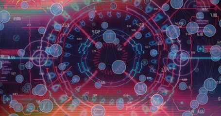 Image of scope scanning and network of digital icons