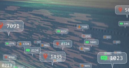 Image of social media icons over flickering scope scanning