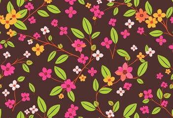 Delicate, repeating pattern of simple stylized flower branches and leaves , fabric, summer