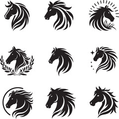 set of black and white horses