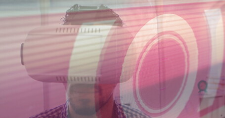 Image of scope scanning with glitch and man using vr headset