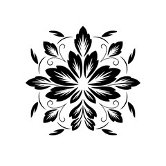 Elegant Black Floral Mandala Design on a White Background