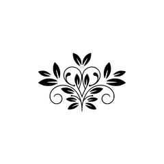 Elegant Black Floral Ornament on White, Vector Design