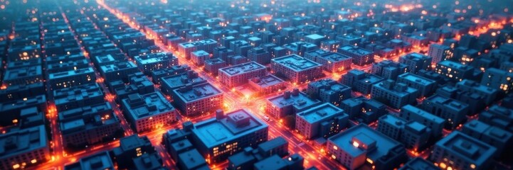 Fototapeta premium Business district, holographic projections, aerial view , advancement, lights