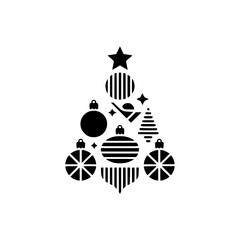 Minimalist Christmas Tree Silhouette with Ornaments, Stars, & Festive Elements