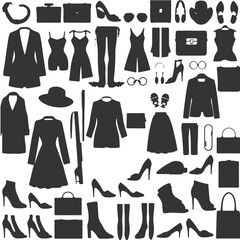 Fototapeta premium Comprehensive Silhouette Collection of Fashion Accessories and Clothing Items