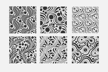 Abstract Swirl and Dot Pattern – Seamless Black and White Fluid Design