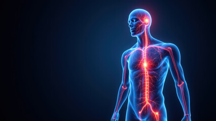 VNS illustration with anatomical details of a human torso and head, focusing on the vagus nerve.