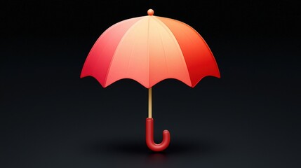 A vibrant red umbrella with a golden stem stands against a stark black background, creating a striking, minimalist composition