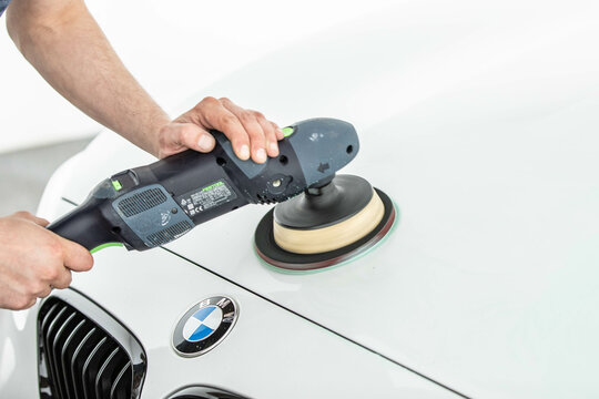 Vienna, Austria: polishing a white BMW