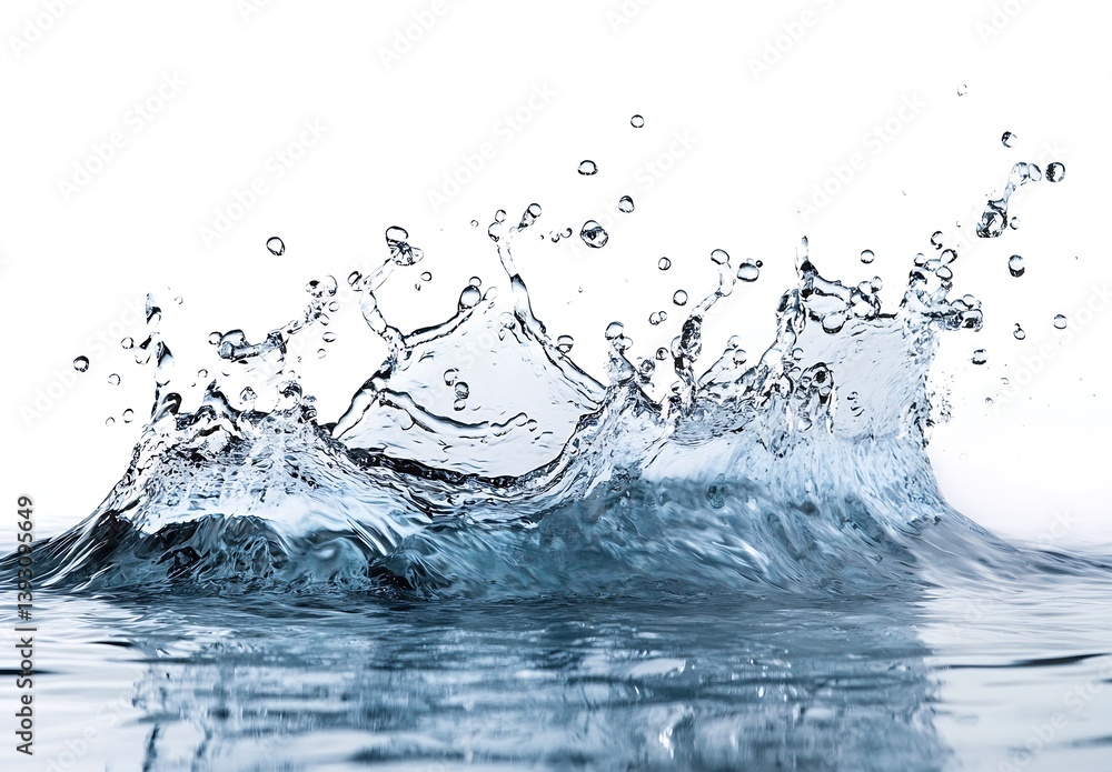 Fototapete Clear Water Splash CloseUp on White Background Creating Dynamic Shapes and Ripples in Liquid Motion : Generative AI