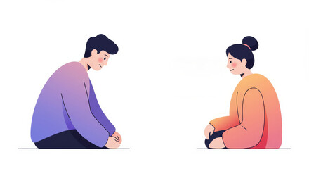 Fototapeta premium Teen boy and girl sitting quietly with sad expressions
