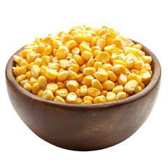Yellow Corn Kernels in Wooden Bowl