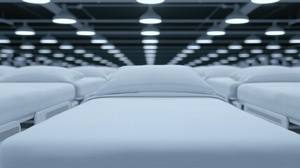 Fototapeta premium Empty hospital beds in a large facility