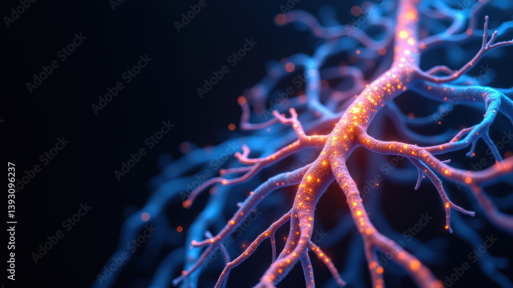 Aufkleber vagus nerve stimulation - a microscopic view of a human brain's nerve network with vibrant blue illu