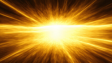 Obraz premium Golden light spreads out from the center in lines at high speed against a black background.