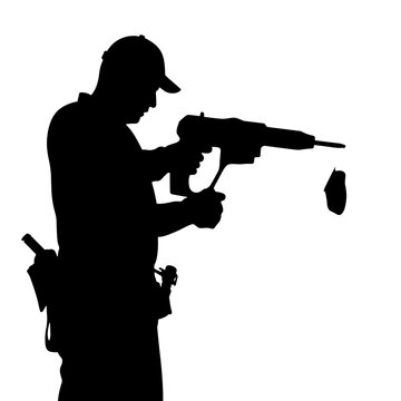 black silhouette man holding drill clip art preview