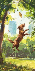 A dog is jumping in the air to catch a frisbee