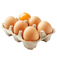 Fresh Eggs in Carton One Broken Yolk Visible