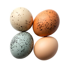 Four speckled eggs on black background bird eggs Easter eggs