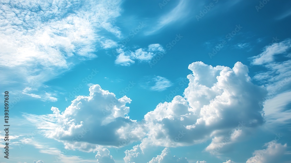 Poster bright and beautiful cloudy sky with soft fluffy clouds underneath a blue sky : generative ai