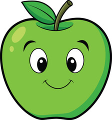 Cartoon Green Apple with Smiling Face
