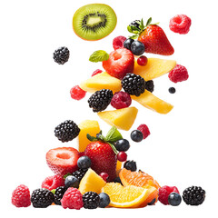 Fresh Fruit Mix Falling Delicious Berries Pineapple Kiwi Oranges Strawberries