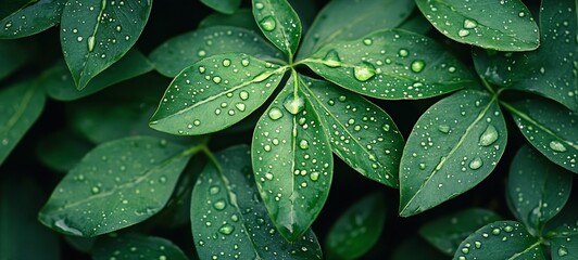 Fototapeta premium Vibrant closeup of fresh green leaves with water droplets for a natural and organic aesthetic : Generative AI