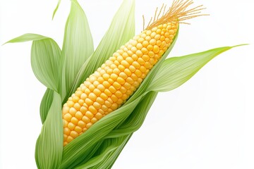 Fresh corn ear surrounded by vibrant green husks showcasing natural beauty