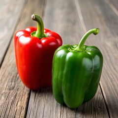 Red and Green Bell Peppers on a Rustic Wooden Surface
