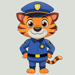 Tiger Police Officer: This adorable cartoon image depicts a tiger cub dressed as a police officer. It is the epitome of law enforcement, friendly, fun, and safe.