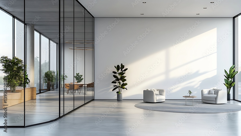 Poster Modern Office Lobby with Natural Light and Minimalist Design Suitable for Corporate and Business Themes : Generative AI