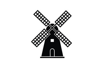 Windmill silhouette on white background