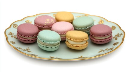 Obraz premium A fresh batch of macarons on a delicate plate, pastel colors and smooth textures