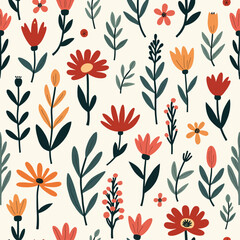 seamless pattern with flowers, Spring Floral Seamless Pattern, abstract seamless pattern with flowers and branches, background graphic design print vector illustration, vintage colors.