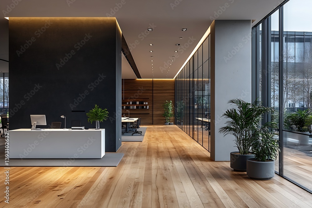 Aufkleber modern office reception area with clean lines and natural light inviting space for business and coll