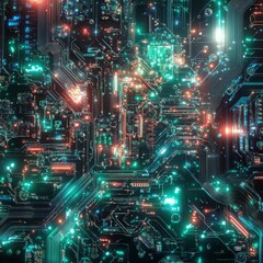 abstract art featuring a cybernetic texture interwoven with digital circuitry isolated on a minimalistic background