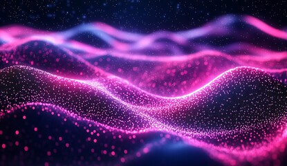 Beautifully detailed abstract waves with glowing particles in pink and violet shades : Generative AI