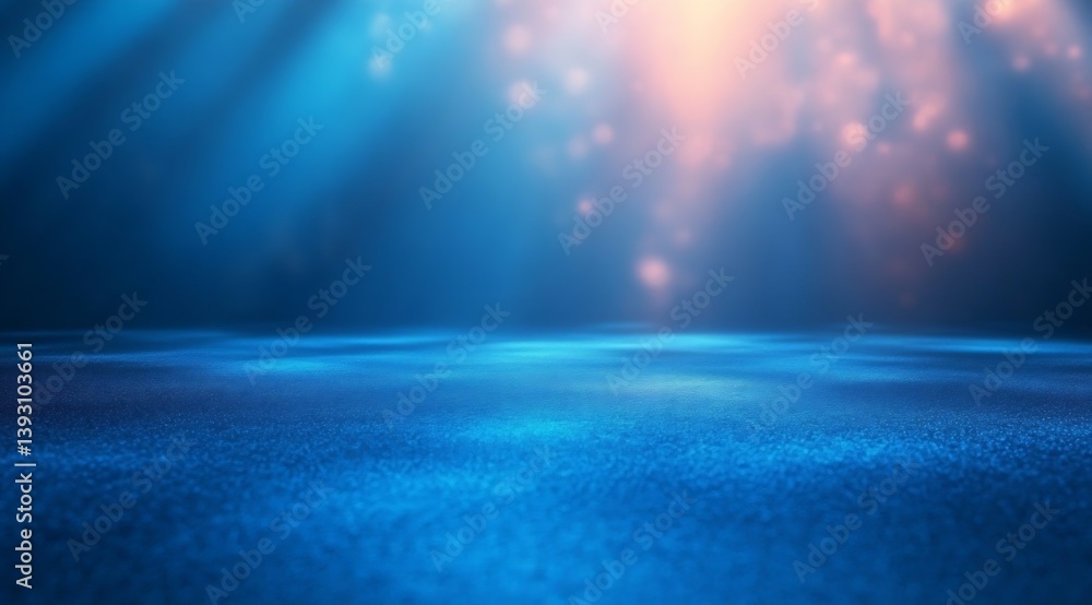 Poster Abstract Blue Background with Spotlights and Bokeh Lights Magical and Atmospheric Texture Backdrop Design : Generative AI