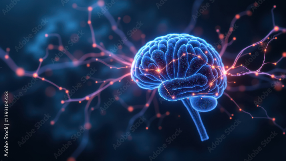 Poster a detailed image showing a brain with highlighted vns, representing vagus nerve stimulation.