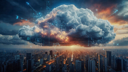 Obraz premium Digital cloud concept with technology integration.